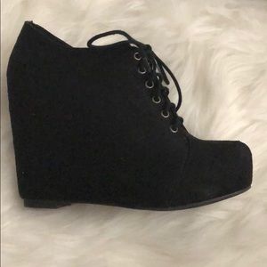 Black Suede Lace-up Wedge Heels